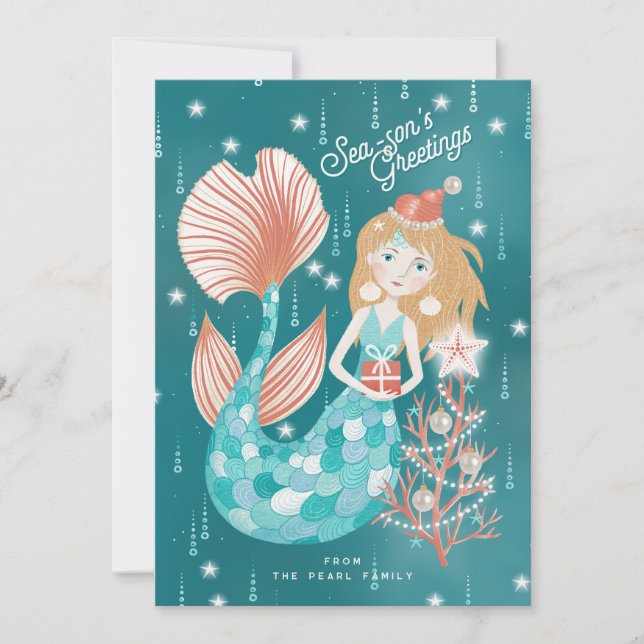 Season's Greetings Mermaid Holiday Card (Front)