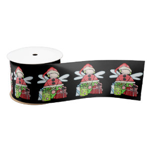 Seasons Greetings, Merry ChristmasSanta AngelBlack Satin Ribbon