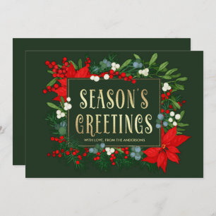 Season's Greetings. Mistletoe, Poinsettia Frame Holiday Card