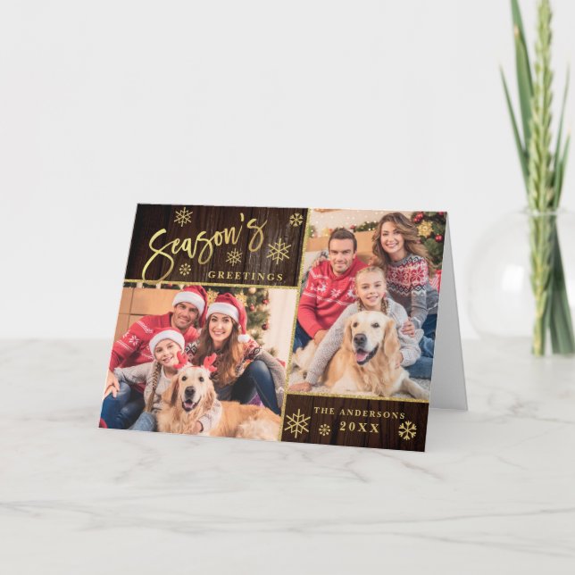 Season's Greetings Modern 2 PHOTO Greeting Holiday Card (Front)