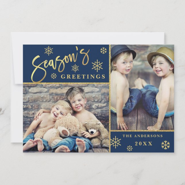 Season's Greetings Modern 2 PHOTO Greeting Holiday Card (Front)