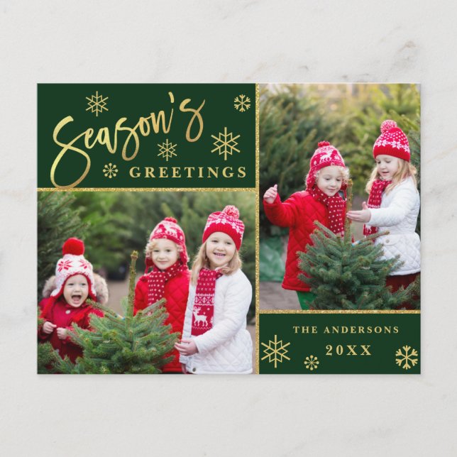 Season's Greetings Modern 2 PHOTO Greeting Postcard (Front)