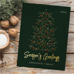 Season's Greetings Modern Elegant Christmas Tree Foil Holiday Postcard<br><div class="desc">Design is composed of a red and green Christmas tree with a dark background. Customise the holiday greeting,  year,  and family name. Add a custom message and return address at the back. 

Available here:
http://www.zazzle.com/store/selectpartysupplies</div>