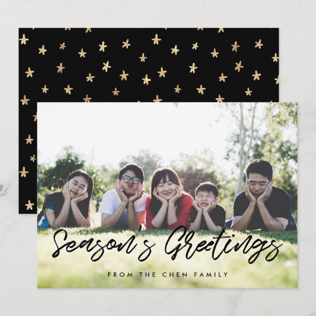 Season's Greetings Modern Family Photo Holiday Card (Front/Back)