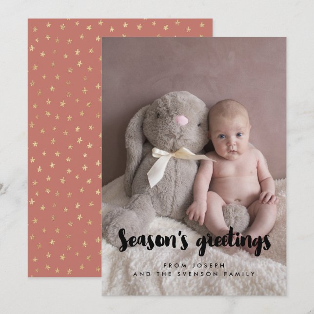 Season's Greetings Modern Family Photo Holiday Card (Front/Back)