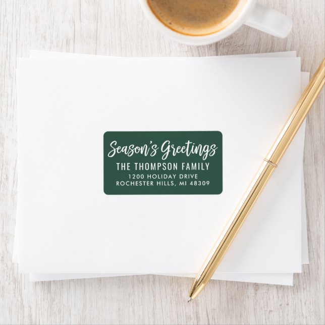Seasons Greetings Modern Green Return Address Label (Insitu)