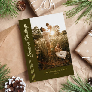 Season's Greetings Modern Olive Green Photo 