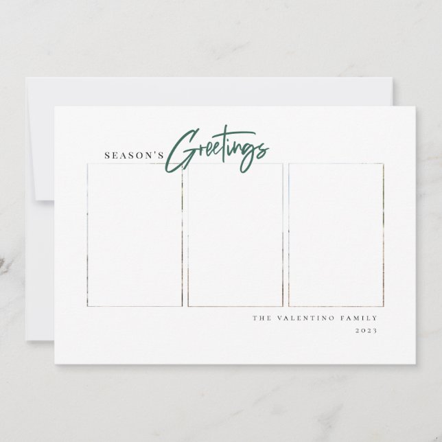 Season's Greetings Modern Script Minimalist Photo Holiday Card (Front)