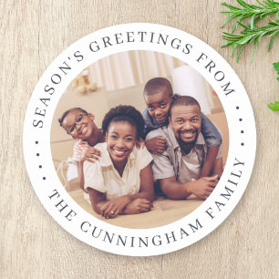Season's Greetings Modern Simple Chic Family Photo Classic Round Sticker
