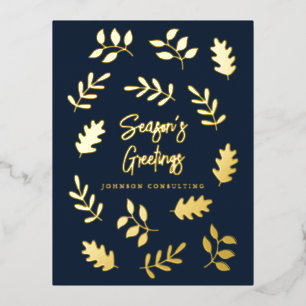 Season's Greetings Modern Simple Foliage Botanical Foil Holiday Postcard