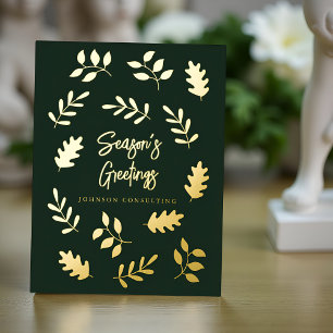 Season's Greetings Modern Simple Foliage Botanical Foil Holiday Postcard