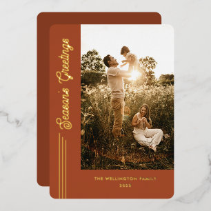 Season's Greetings Modern Terracotta Photo Gold