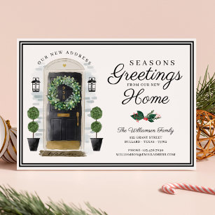 Seasons Greetings New Home Black Watercolor Door Holiday Card