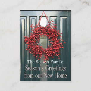 Season's Greetings new home red berry wreath Enclosure Card