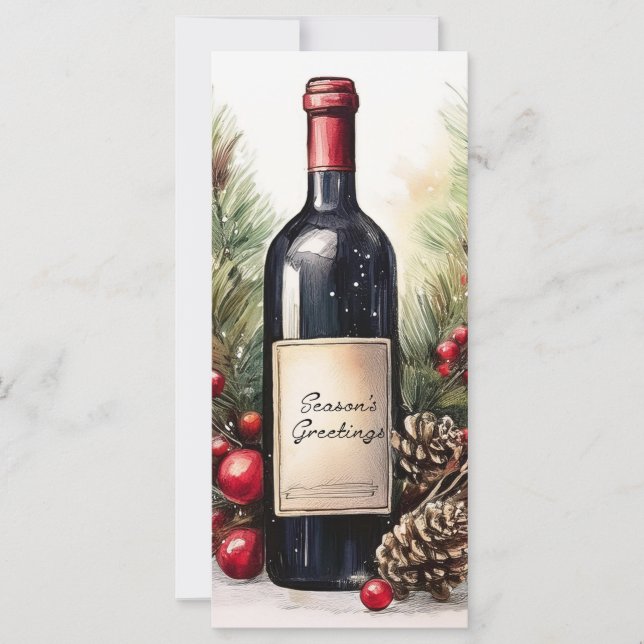 Season's greetings on a wine bottle 1 invitation (Front)