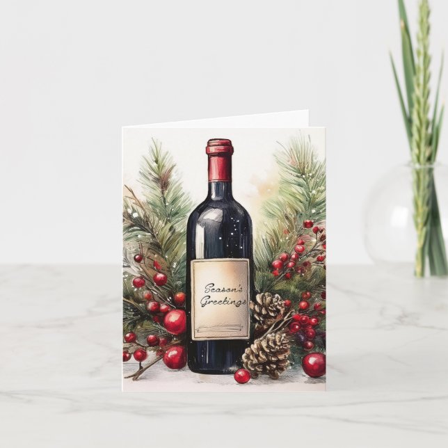 Season's greetings on a wine bottle 1 invitation (Front)