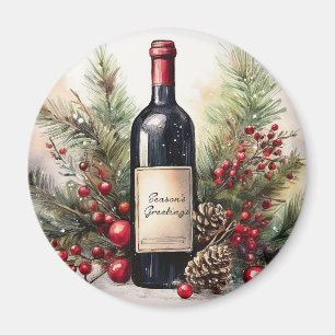 Season's greetings on a wine bottle 1 invitation magnet