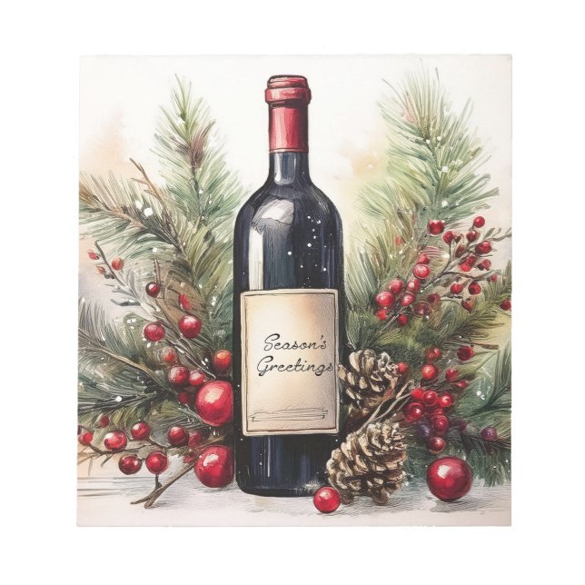 Season's greetings on a wine bottle 1 invitation notepad (Front)