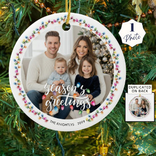 Seasons Greetings One Photo Christmas Lights Ceramic Tree Decoration
