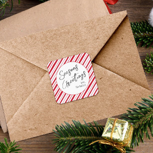 Seasons Greetings Peppermint Stripe Christmas Square Sticker