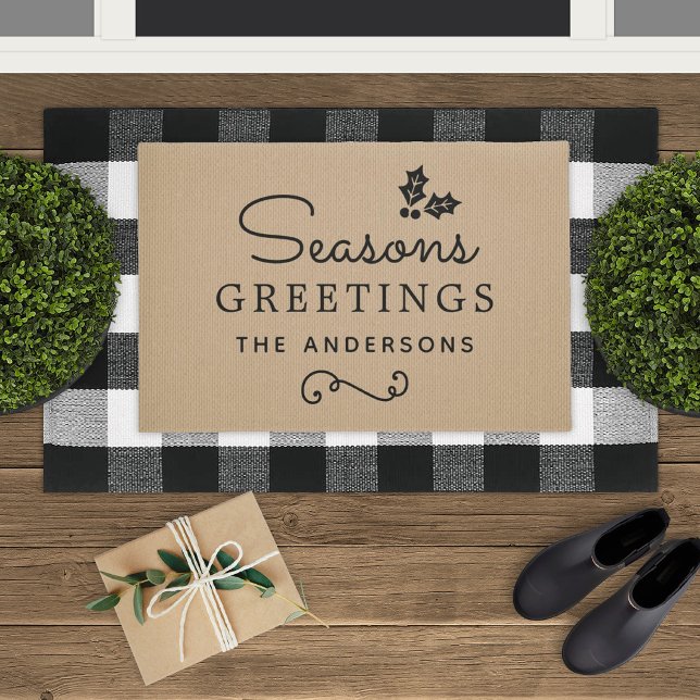 Seasons Greetings Personalised Family Name Holiday Doormat (Creator Uploaded)