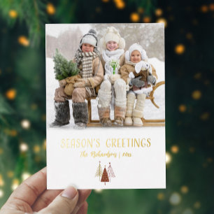 Seasons Greetings Photo Elegant Gold Script Modern