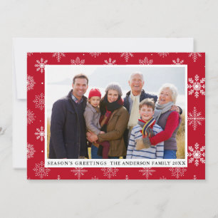 Season's Greetings Photo Snowflakes Red Holiday Card