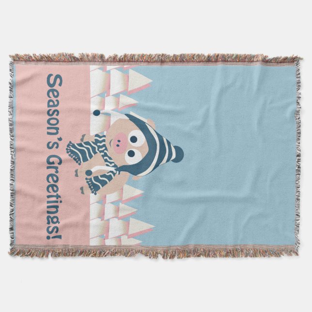 Season's Greetings pig Throw Blanket (Front)