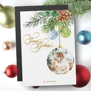 Season's Greetings Pine Christmas Ornament Photo