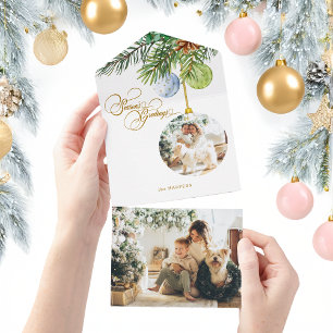 Season's Greetings Pine Christmas Ornament Photo All In One Invitation