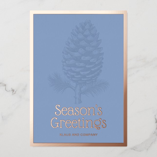 Seasons Greetings Pinecone Modern Blue Corporate (Front)