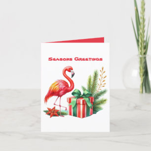 Seasons Greetings pink flamingo add message Holiday Card