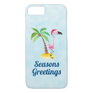 Seasons Greetings Pink Flamingo in Santa Hat Case-Mate iPhone Case