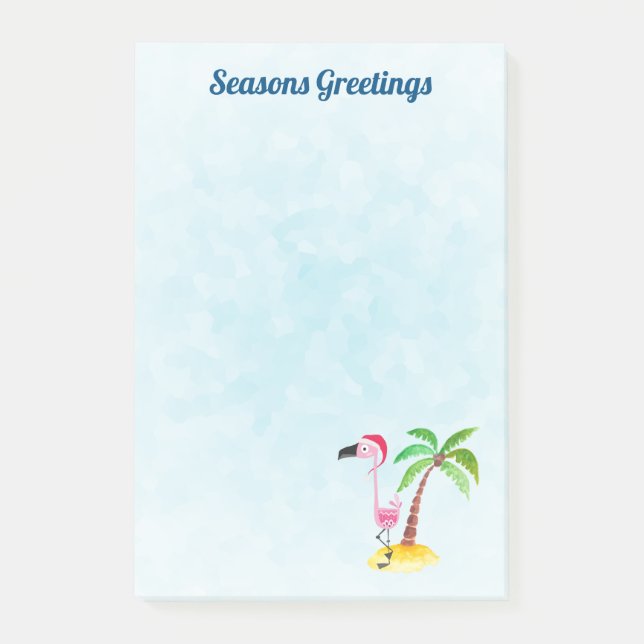 Seasons Greetings Pink Flamingo in Santa Hat Post-it Notes (Front)