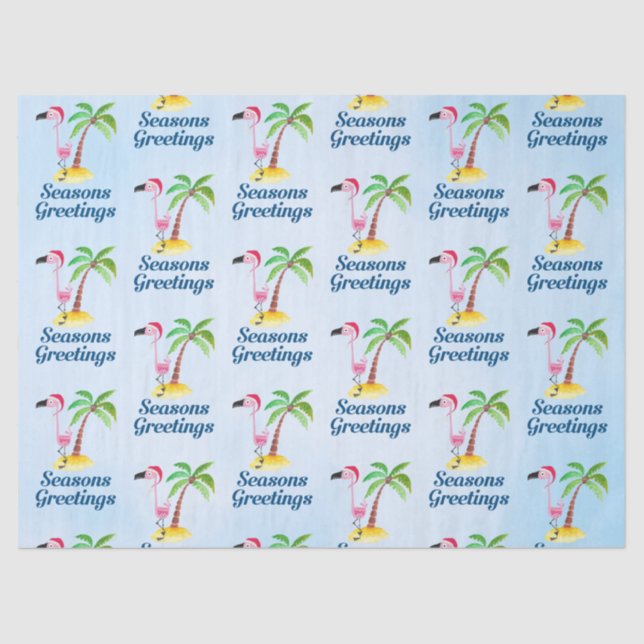 Seasons Greetings Pink Flamingo in Santa Hat Tissue Paper (Front)