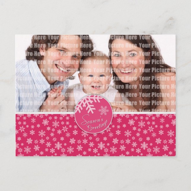 Season's Greetings Pink Snowflake Postcard (Front)