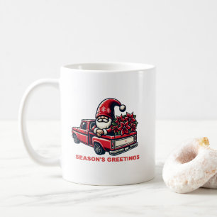 Season's Greetings Poinsettia Gnome In Red Truck Coffee Mug