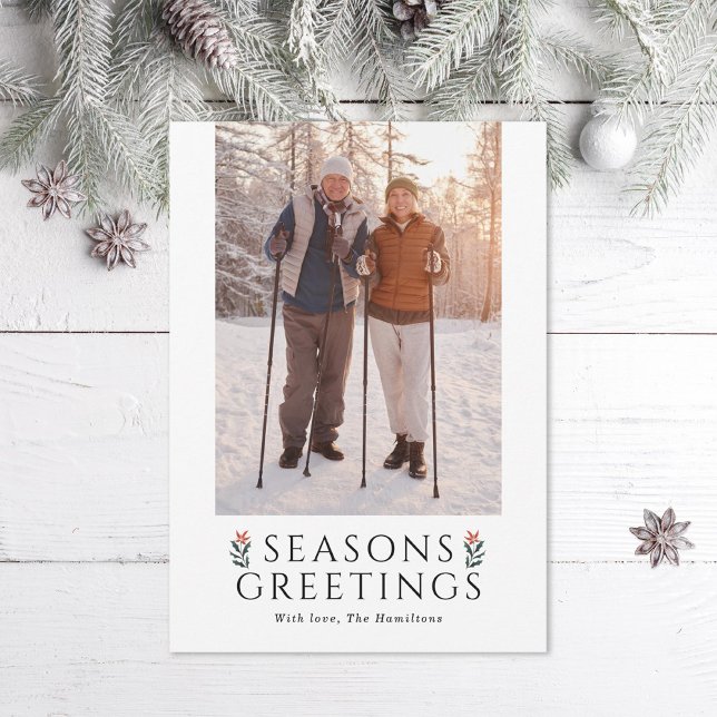 Seasons Greetings Poinsettia Photo Holiday Card (Creator Uploaded)