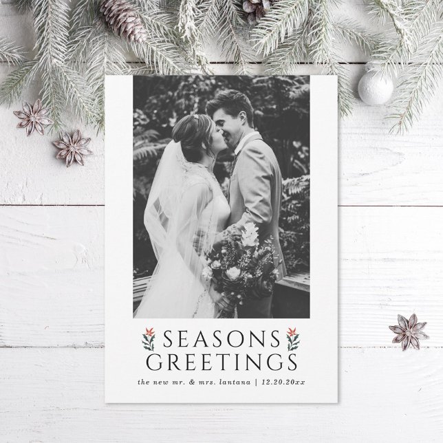 Seasons Greetings Poinsettia Photo Holiday Card (Creator Uploaded)