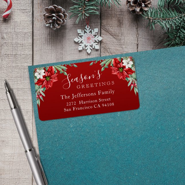 Season's Greetings Poinsettia Red Christmas Label (Season's Greetings Poinsettia Red Christmas Label)