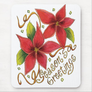 Season's Greetings Poinsettias Mouse Pad