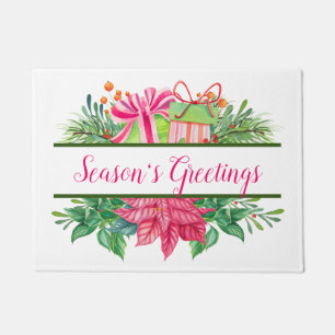 Season's Greetings Pointsettias & Holiday Greens Doormat