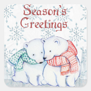 Season's Greetings Polar Bear Stickers