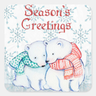 Seasons Greetings Polar Bears Square Sticker