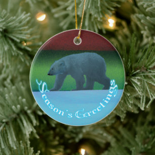 Season's Greetings - Polar Lights Polar Bear Ceramic Tree Decoration