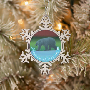 Season's Greetings - Polar Lights Polar Bear Snowflake Pewter Christmas Ornament