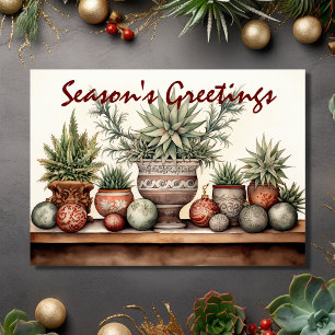 Season's Greetings Potted Succulents Christmas Holiday Card
