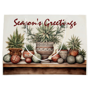 Season's Greetings Potted Succulents Christmas Large Gift Bag