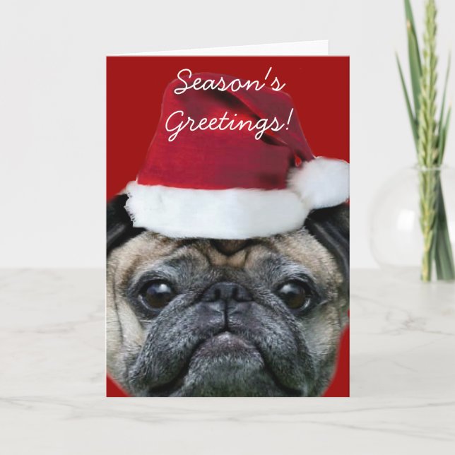 Season's Greetings pug greeting card (Front)