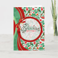 Season's Greetings Red and Green Paisley Pattern
